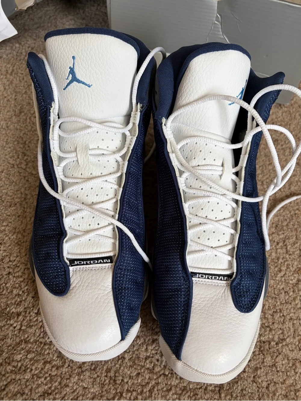 Jordan 13 Retro Flint 2020 Navy Blue and Gray High-Top Athletic Sneakers